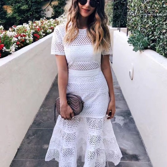 Self-Portrait Dresses & Skirts - White Bea Lace Eyelet Midi Dress US size 4